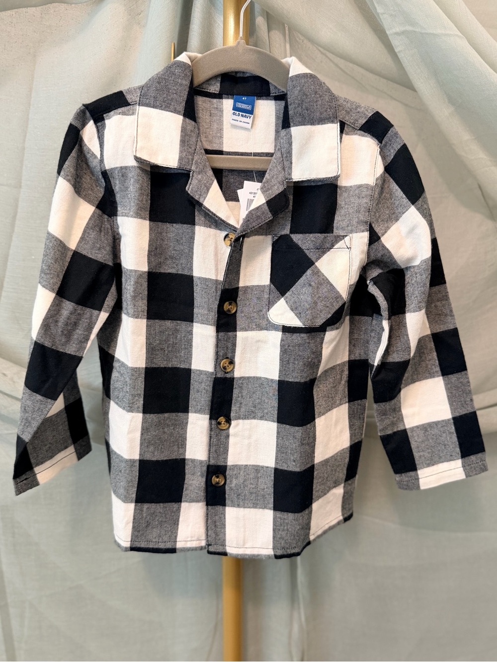 Old Navy Black & White Buffalo Check Kids Button-Down Shirt